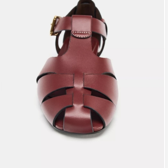 Zara (Size 39) Burgundy Wine Faux Leather Strap Buckle Flat Fisherman Sandals - Picture 11 of 14